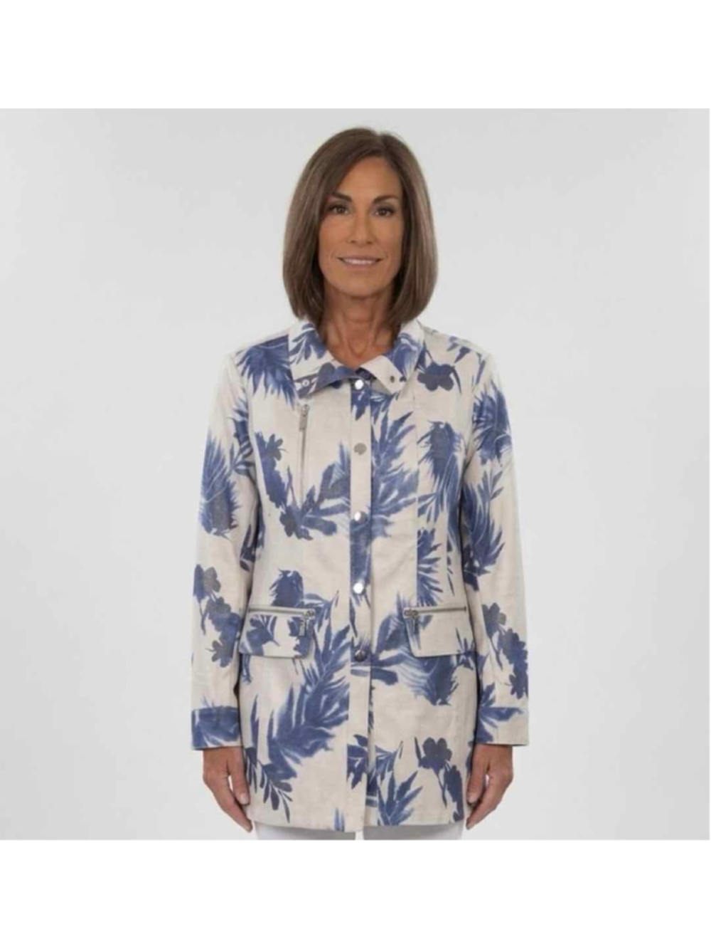 Insight New York Liquid Summer Blue Floral Faux Leather Moto Jacket - Women’s Si